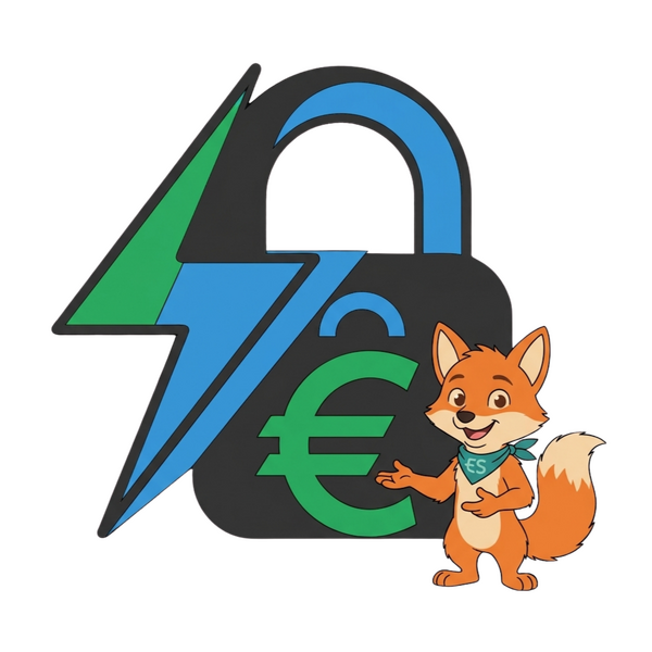 Strom sparen und sichere Energieverträge – Symbol mit FUCHSY